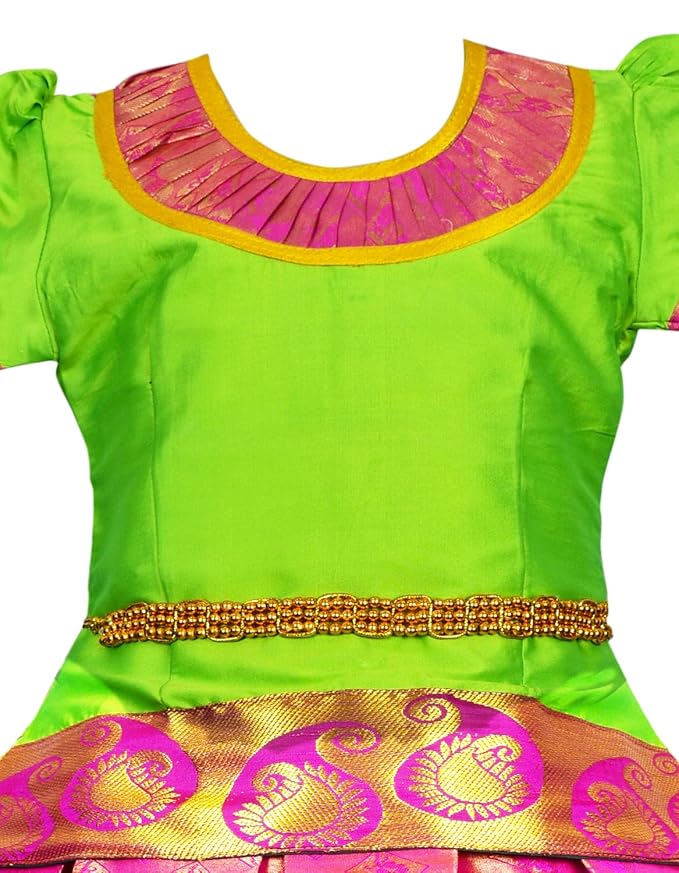 Pattu Pavadai Lehenga Choli-MalarGreen- Make her Beautiful