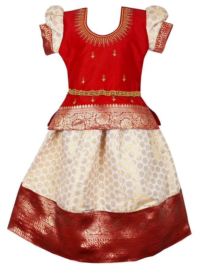 Pattu Pavadai Lehenga Choli Red- Make her Beautiful