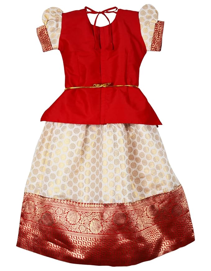 Pattu Pavadai Lehenga Choli Red- Make her Beautiful