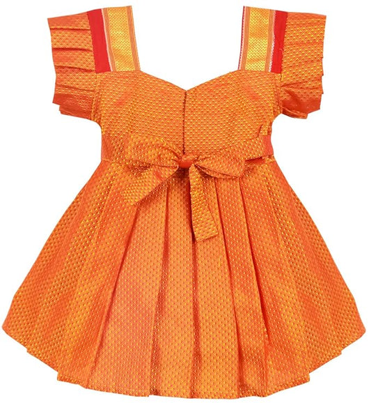 Pattu Frock Pure Cotton-KhanF3Orange- Just Dropped !