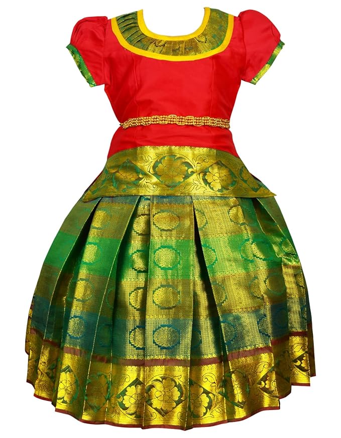 Pattu Pavadai Lehenga Choli-MalarRed- Make her Beautiful