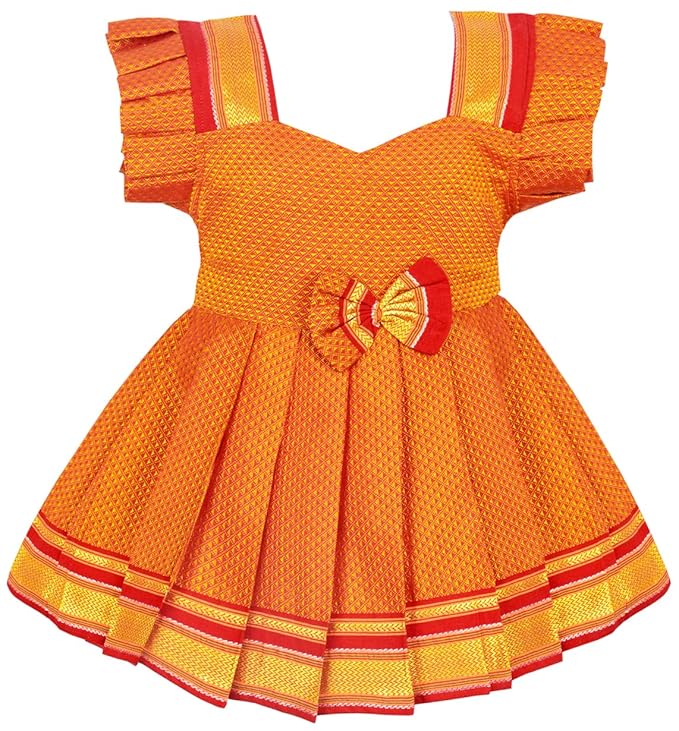 Pattu Frock Pure Cotton-KhanF3Orange- Just Dropped !