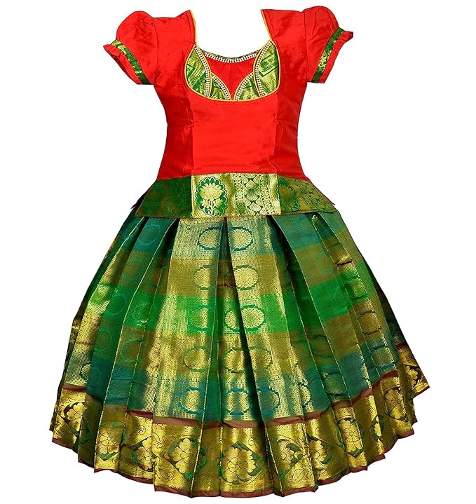 Pattu Pavadai Lehenga Choli-MeenaRed- Make her Beautiful