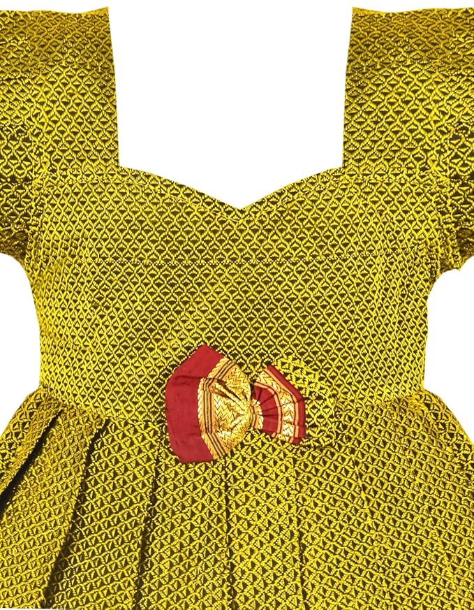 Pattu Frock Pure Cotton-KhanF3Yellow- Just Dropped !