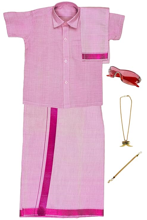 Kids Tissue JARI Pink Shirt Dhoti Set - Buy Now