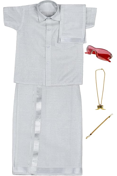 Kids Tissue JARI Silver Shirt Dhoti Set - Buy Now