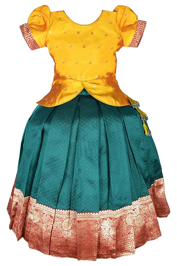 Pattu Pavadai Lehenga Choli Gold- Make her Beautiful