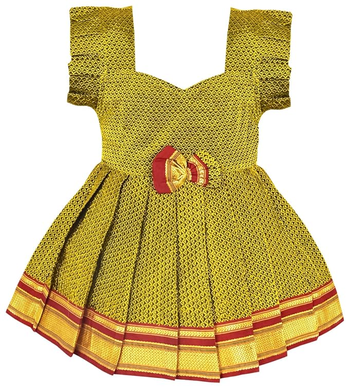 Pattu Frock Pure Cotton-KhanF3Yellow- Just Dropped !