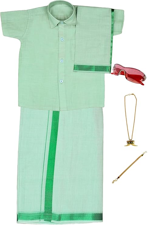 Kids Tissue JARI Green Shirt Dhoti Set - Buy Now