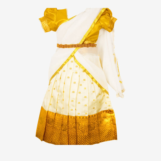 White Gold Kerala Kids Half Sarees - For Your Little One!