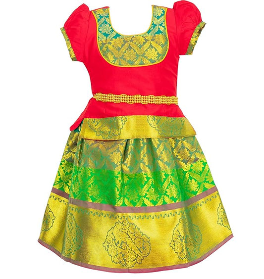 Pattu Pavadai Lehenga Choli-PadmaRed- Make her Beautiful