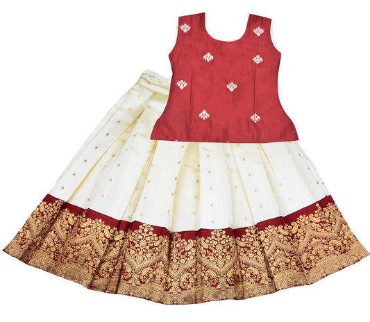 Pattu Pavadai Lehenga Choli Maroon- Make her Beautiful