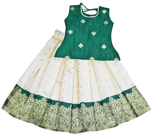 Pattu Pavadai Lehenga Choli  Green- Make her Beautiful